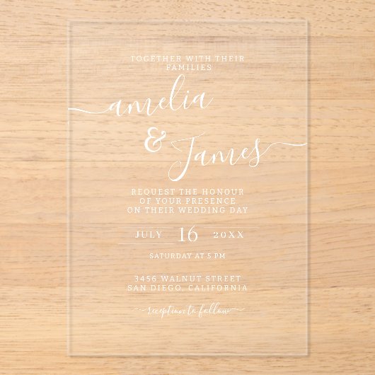 Invitations En Acrylique Elégant design de script transparent mariage moder (Recto)