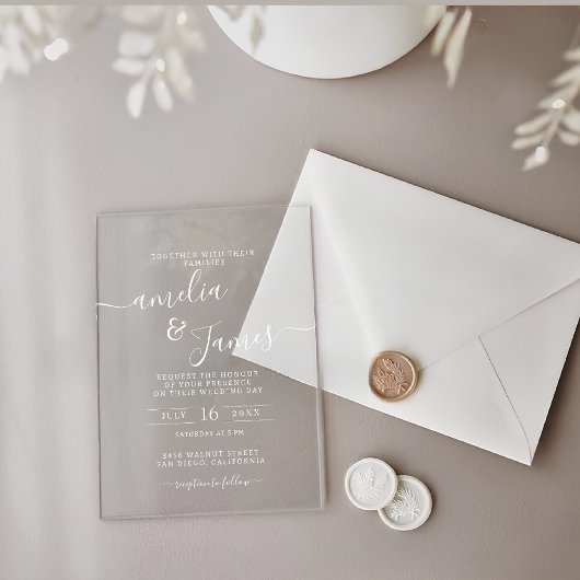 Invitations En Acrylique Elégant design de script transparent mariage moder
