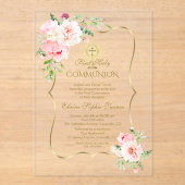 Invitations En Acrylique Élégant doré printemps Blush Floral Sainte Communi (Recto)