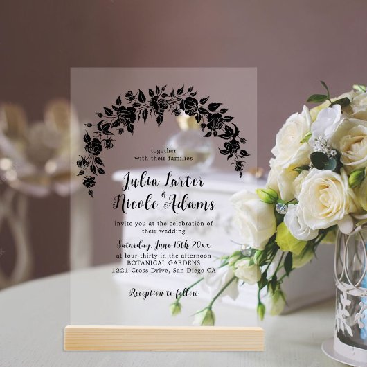 Invitations En Acrylique Elégant doré Rose Mariage à fleurs rose doré