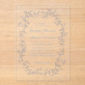 Invitations En Acrylique Elégant Dusty Blue Chinoiserie Mariage d'aquarelle (Recto)