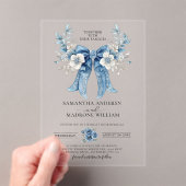 Invitations En Acrylique Elegant Dusty Blue Floral Bow Wedding (In situ (ordinateur de poche))