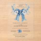 Invitations En Acrylique Elegant Dusty Blue Floral Bow Wedding (Recto)