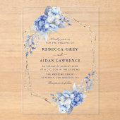 Invitations En Acrylique Elegant Dusty Blue Floral Gold Geometric Wedding (Recto)