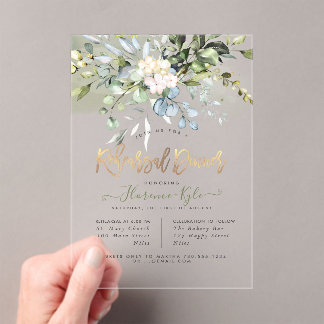 Invitations En Acrylique Elegant Dusty Blue Gum Eucalyptus Rehearsal Dinner