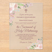 Invitations En Acrylique Élégant Dusty Rose Floral Moderne Mariage catholiq (Recto)