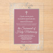 Invitations En Acrylique Elegant Dusty Rose Ornate Silver Catholic Wedding (Recto)