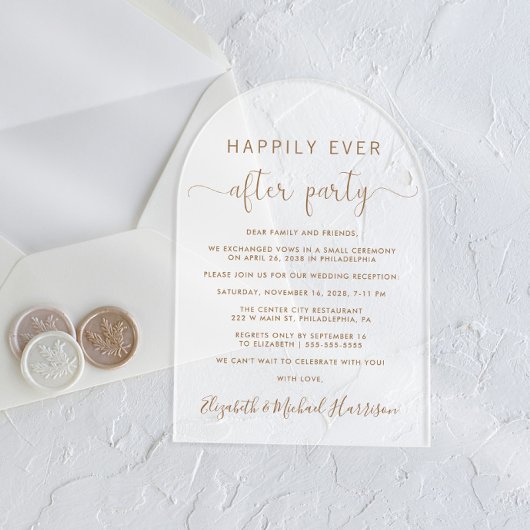 Invitations En Acrylique Élégant Écriture Dorée Arc Réception de Mariage Gi