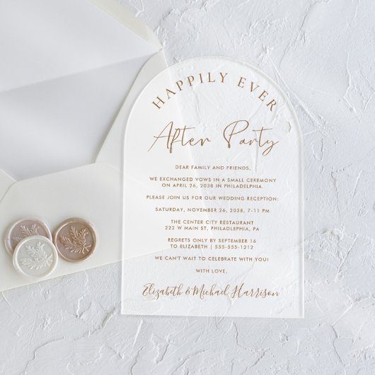 Invitations En Acrylique Élégant Écriture Dorée Arc Réception de Mariage gi
