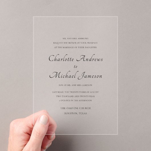 Invitations En Acrylique Élégant Écriture Moderne Mariage Classique
