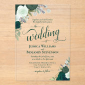 Invitations En Acrylique Élégant Emerald Green Boho Rose Fancy Mariage (Recto)