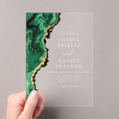 Invitations En Acrylique Élégant Emerald Green Gold Agate Mariage (In situ (ordinateur de poche))