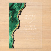 Invitations En Acrylique Élégant Emerald Green Gold Agate Mariage (Recto)
