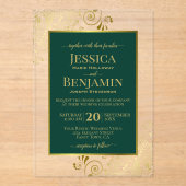 Invitations En Acrylique Elegant Emerald Green & Gold Stylish Text Wedding (Recto)
