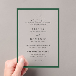 Invitations En Acrylique Élégant Emerald Green Monogram Mariage moderne