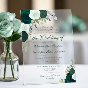 Invitations En Acrylique Élégant Emerald & Sage Green Roses Mariage formel