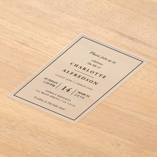 Invitations En Acrylique Élégant enterrement | Service commémoratif Chic (Poser)