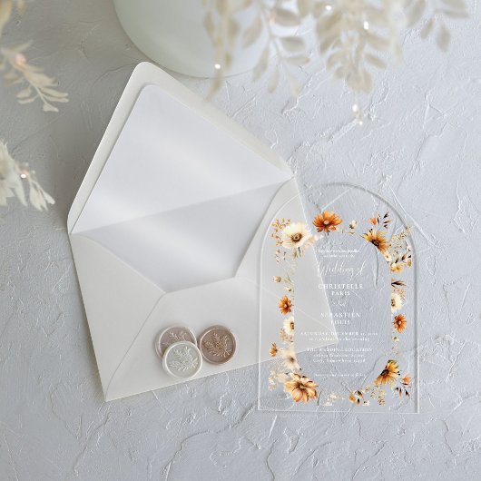 Invitations En Acrylique Elégant et chic Boho Fleur sauvage Mariage d'autom