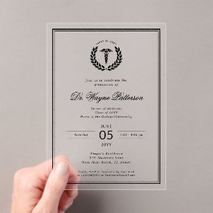 Invitations En Acrylique Élégant et minimaliste diplôme d'études Médicales