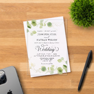 Invitations En Acrylique Elegant Eucalyptus Greenery Minimalist Wedding
