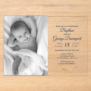 Invitations En Acrylique Élégant événement religieux de baptême photo perso