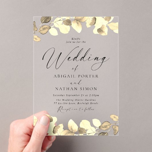 Invitations En Acrylique Élégant Feuille Or Toutes les saisons Mariage (In situ (ordinateur de poche))