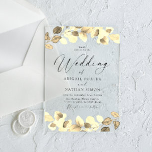 Invitations En Acrylique Élégant Feuille Or Toutes les saisons Mariage
