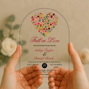 Invitations En Acrylique Élégant Feuilles d'automne Coeur romantique Mariag