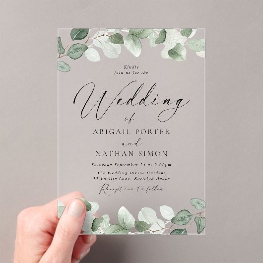 Invitations En Acrylique Élégant Feuilles verts Toutes les saisons Mariage (In situ (ordinateur de poche))