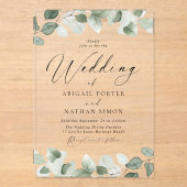 Invitations En Acrylique Élégant Feuilles verts Toutes les saisons Mariage (Recto)