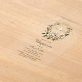 Invitations En Acrylique Élégant fil de fer floral classique Baptême croisé (Poser)