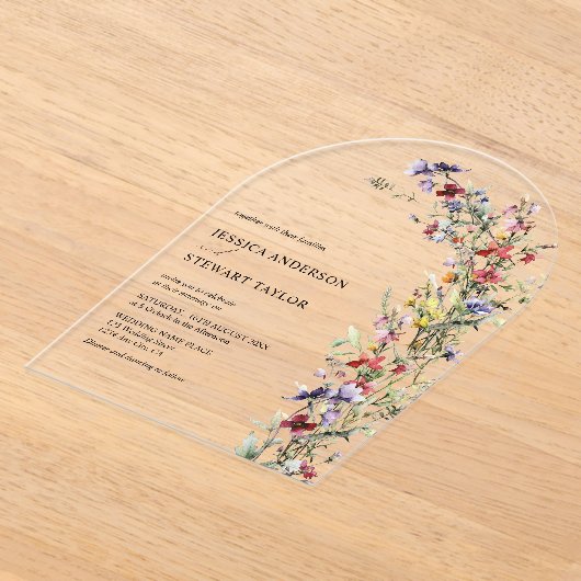 Invitations En Acrylique Elégant Fleur sauvage aquarelle Mariage photo (Poser)