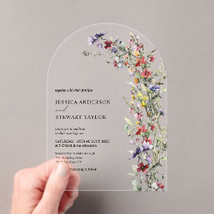 Invitations En Acrylique Elégant Fleur sauvage aquarelle Mariage photo