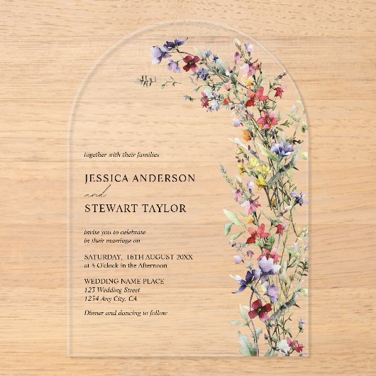 Invitations En Acrylique Elégant Fleur sauvage aquarelle Mariage photo (Recto)