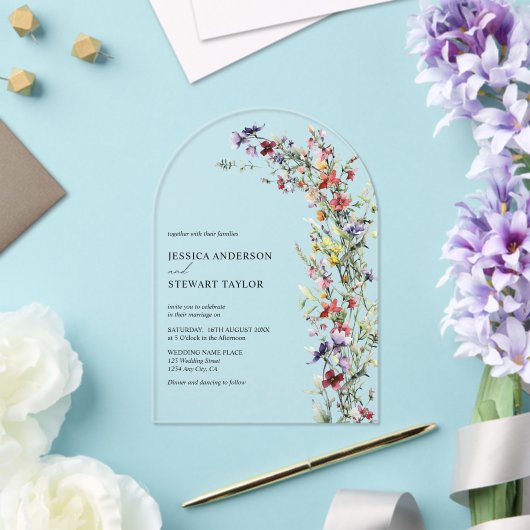 Invitations En Acrylique Elégant Fleur sauvage aquarelle Mariage photo (Insitu (Mariage))