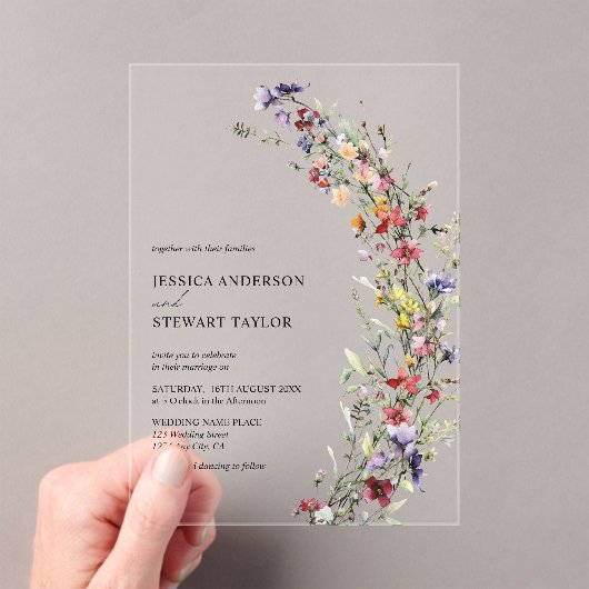 Invitations En Acrylique Elégant Fleur sauvage aquarelle Mariage photo (In situ (ordinateur de poche))