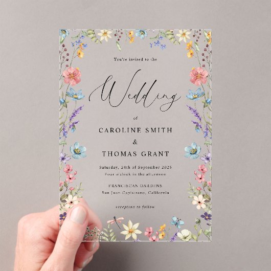 Invitations En Acrylique Élégant Fleur sauvage Bloom Romantique Script Mari (In situ (ordinateur de poche))