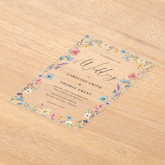 Invitations En Acrylique Élégant Fleur sauvage Bloom Romantique Script Mari (Poser)