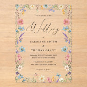 Invitations En Acrylique Élégant Fleur sauvage Bloom Romantique Script Mari (Recto)