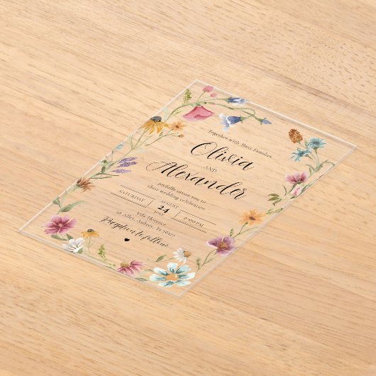 Invitations En Acrylique Élégant Fleur sauvage Boho moderne Mariage (Poser)