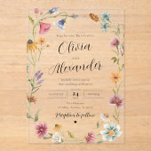 Invitations En Acrylique Élégant Fleur sauvage Boho moderne Mariage (Recto)