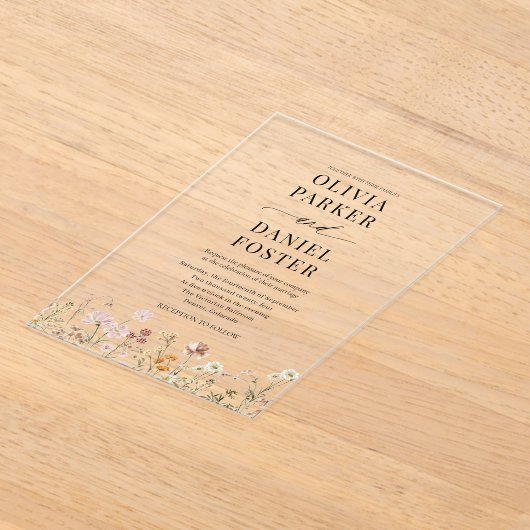 Invitations En Acrylique Élégant Fleur sauvage Boho moderne Mariage (Poser)