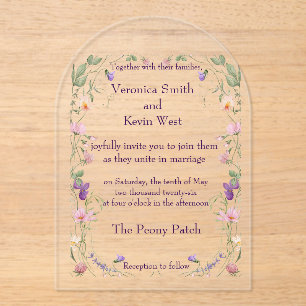 Invitations En Acrylique Elégant Fleur sauvage Clear Acrylique Mariage invi