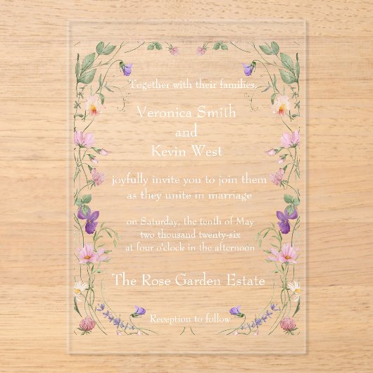 Invitations En Acrylique Elégant Fleur sauvage Clear Acrylique Mariage invi (Recto)
