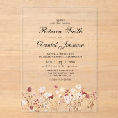 Invitations En Acrylique Élégant Fleur sauvage d'automne Mariage floral (Recto)