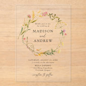 Invitations En Acrylique Élégant Fleur sauvage d'été Mariage de couronne (Recto)