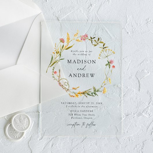 Invitations En Acrylique Élégant Fleur sauvage d'été Mariage de couronne