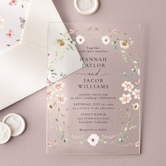 Invitations En Acrylique Élégant Fleur sauvage Floral Mariage