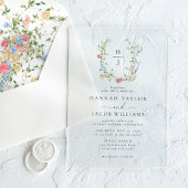 Invitations En Acrylique Élégant Fleur sauvage Floral Monogram Mariage