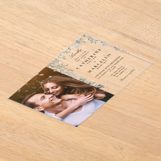 Invitations En Acrylique Élégant Fleur sauvage Floral Photo Mariage (Poser)
